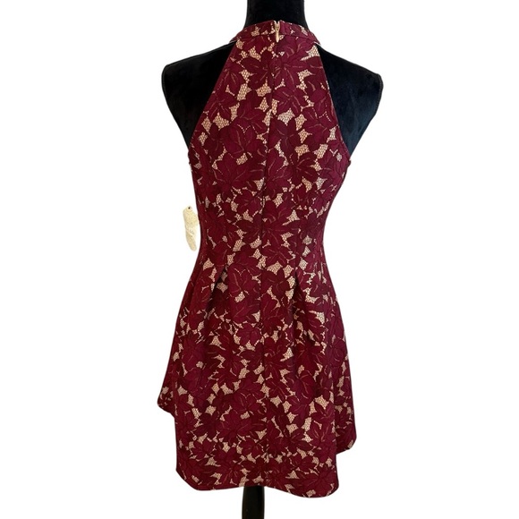 Altar'd State Burgundy Lace Halter Fit and Flare Mini Dress (Skater Style) - Picture 2 of 8
